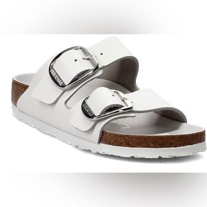 Birkenstock | Arizona Women’s White Leather Big Buckles Slide Sandals Size 39 (…